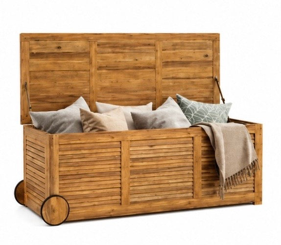182L Gartenbox aus Holz auf Rollen – Wetterfeste Aufbewahrungsbox mit Innenplane