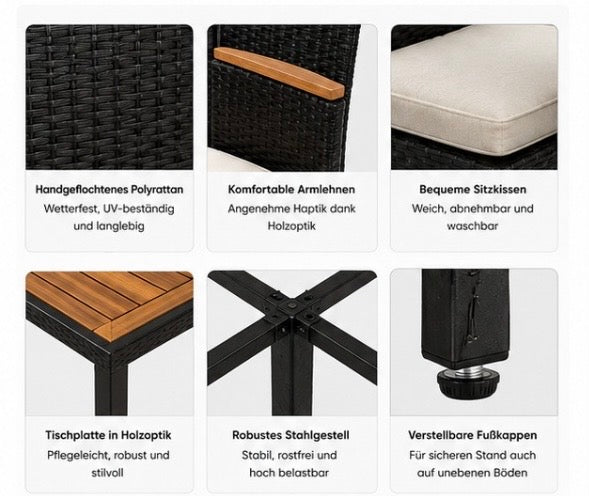 9-teiliges Rattan Gartenmöbel Set für 8 Personen – Wetterfeste Sitzgruppe mit Tisch & Komfortstühlen
