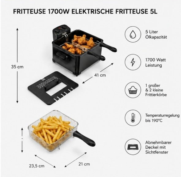 CrispFry Pro – Elektrische 5L Fritteuse mit Temperaturregelung