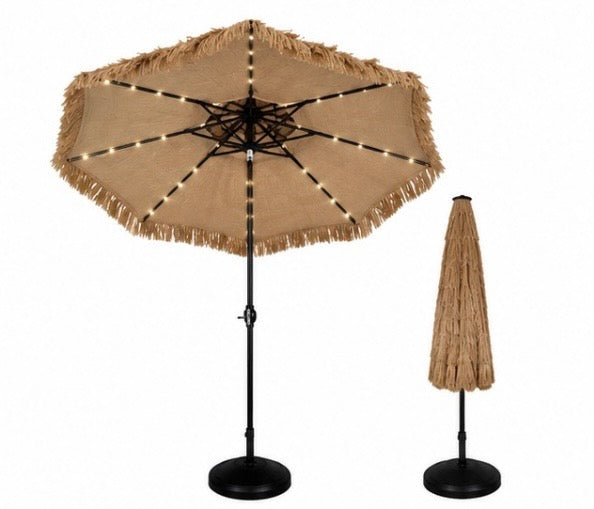 Sonnenschirm Hawaii 300 cm – Strohschirm mit LED-Solarbeleuchtung