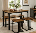 4-teiliges Esszimmer Set im Industrial Design – Küchentisch mit Bank & 2 Hockern