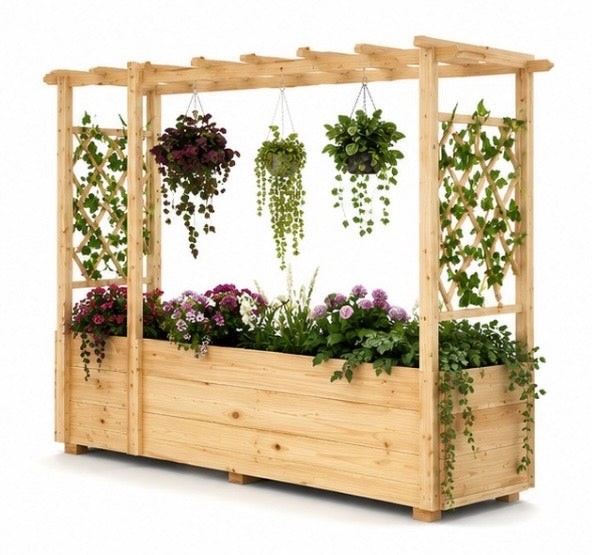 Hochbeet mit Rankgitter & Pergola – Holz Pflanzkasten mit Hängedach für Garten, Balkon & Terrasse