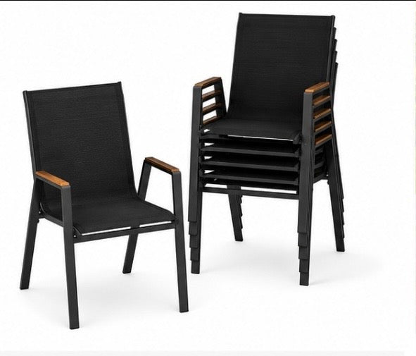 4er Set Gartenstühle Stapelbar – Wetterfeste Hochlehner aus Aluminium & Textilene