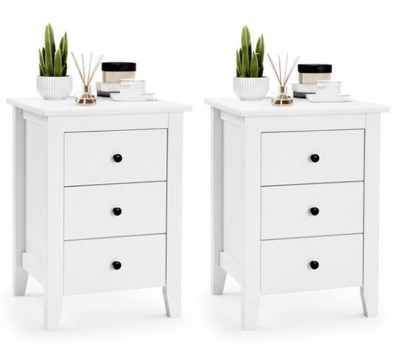 2er Set Nachttische Weiß mit 3 Schubladen – Moderne Nachtkommode für Schlafzimmer & Wohnzimmer