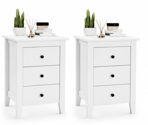 2er Set Nachttische Weiß mit 3 Schubladen – Moderne Nachtkommode für Schlafzimmer & Wohnzimmer