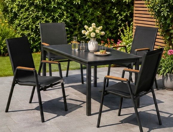4er Set Gartenstühle Stapelbar – Wetterfeste Hochlehner aus Aluminium & Textilene