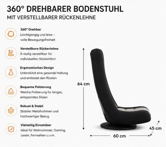 360° Drehbarer Bodenstuhl mit Verstellbarer Rückenlehne