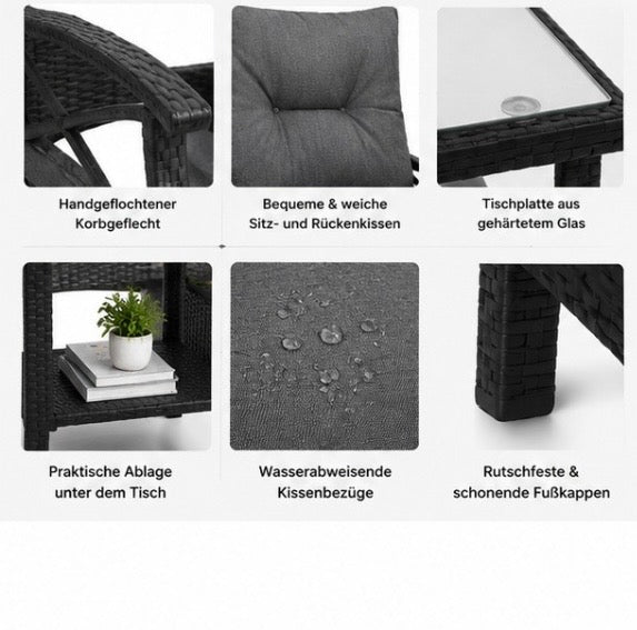5-teiliges Gartenmöbel Set aus Polyrattan – Lounge Set mit Tisch, Sesseln & Hockern für Terrasse und Balkon