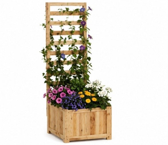 Holz Hochbeet mit Rankgitter für Kletterpflanzen – Pflanzkasten aus Naturholz für Garten & Balkon