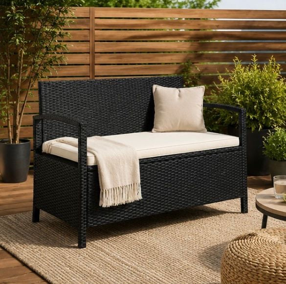 GardenRelax™️ – Premium Rattan Gartenbank mit Stauraum